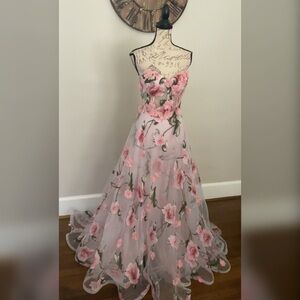 Vintage style rose floral ruffle prom dress or non traditional wedding dress